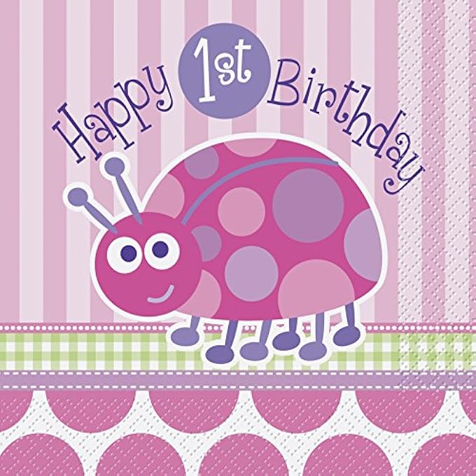 UNIQUE FIRST BIRTHDAY LADYBUG LUNCHEON NAPKIN 16 PIECES - Image 1